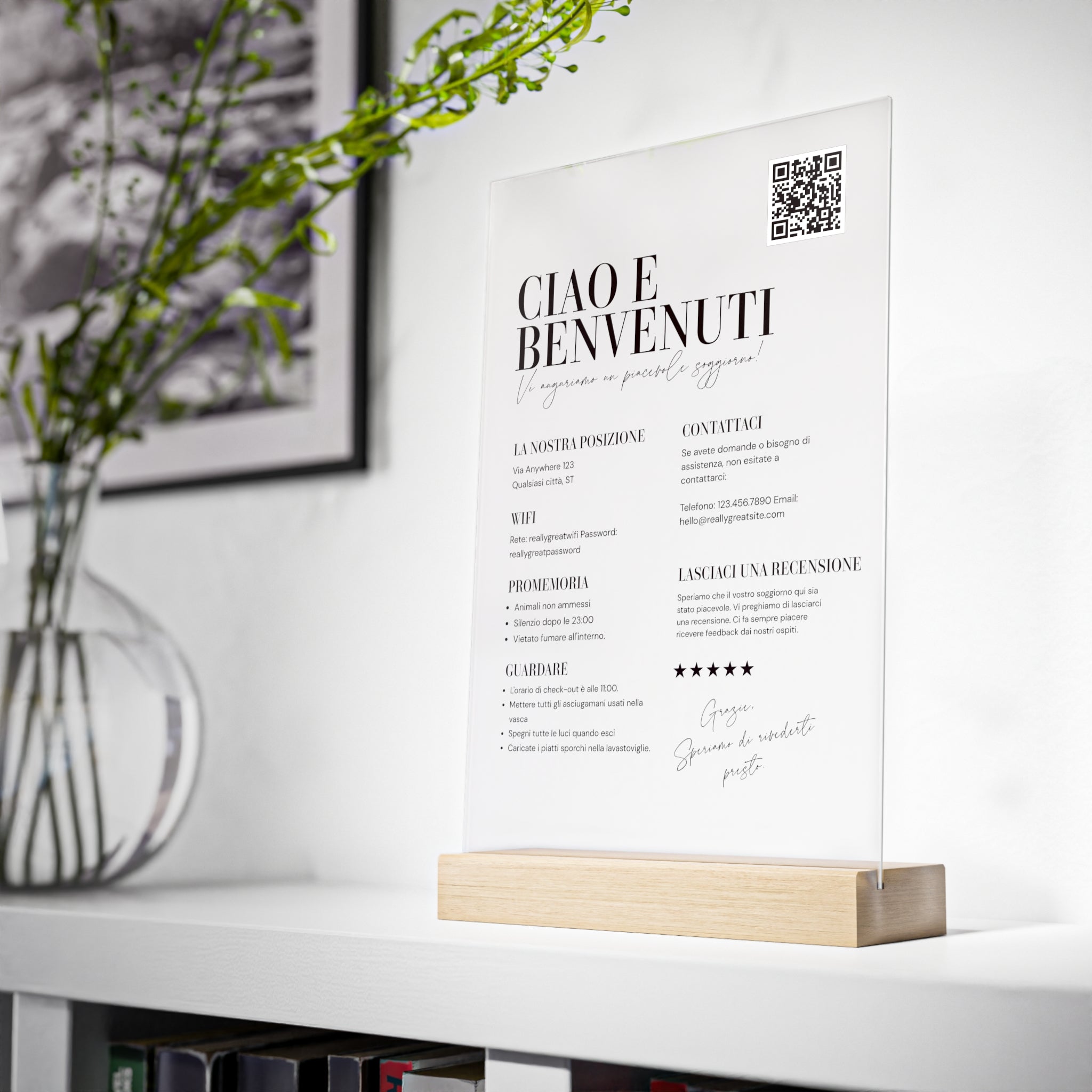 Espositore Welcome Personalizzato con QR Code per Ospiti