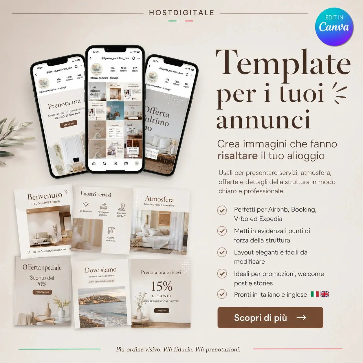Kit Template Post + Stories Social Media per Host, B&B e Case Vacanza EN-IT HOSTDIGITALE™