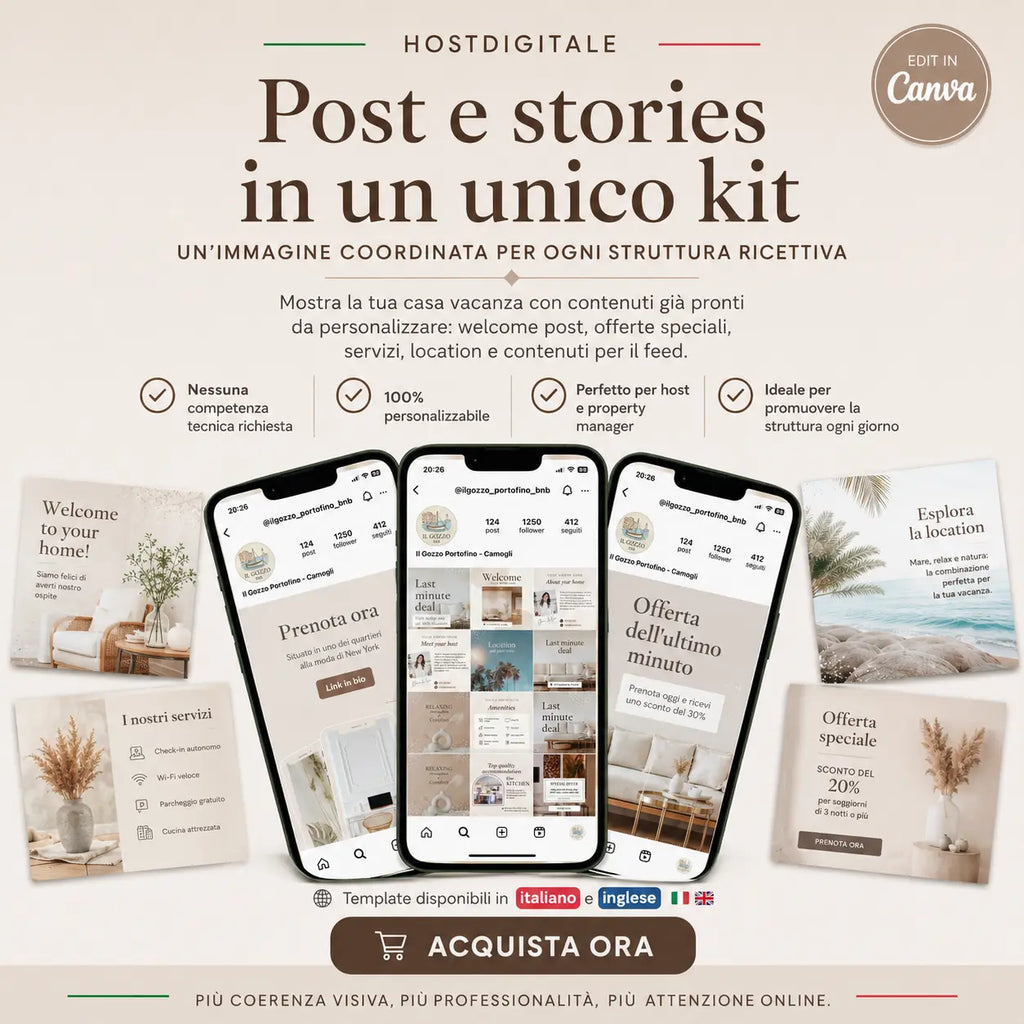 Kit Template Post + Stories Social Media per Host, B&B e Case Vacanza EN-IT HOSTDIGITALE™