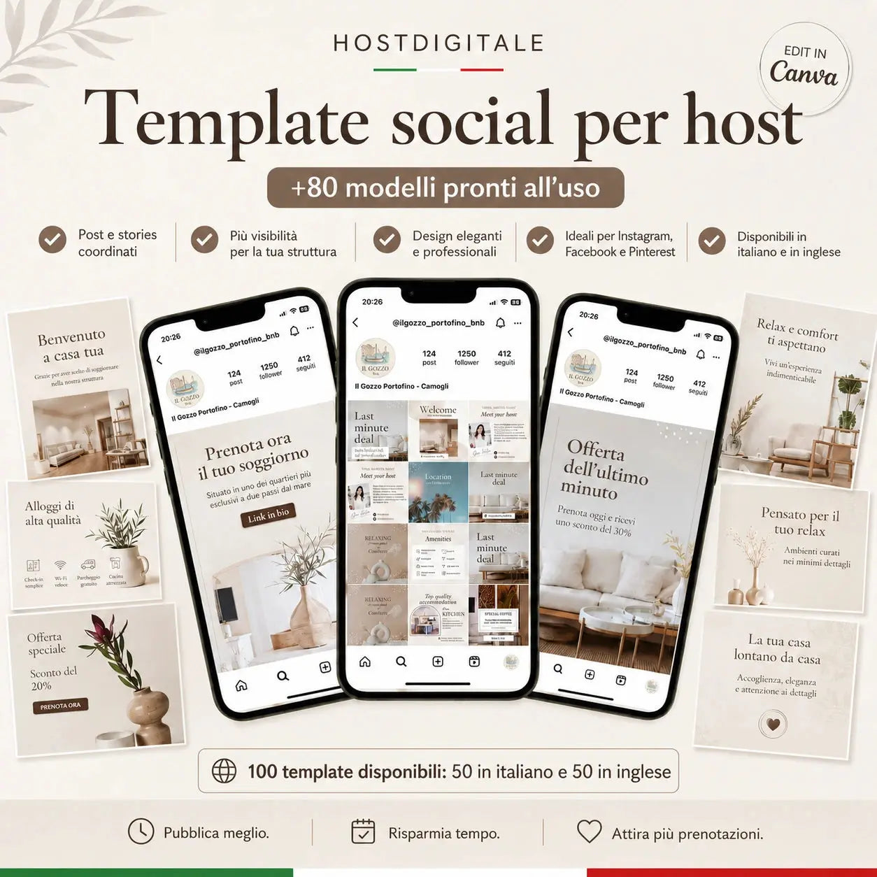 Kit Template Post + Stories Social Media per Host, B&B e Case Vacanza EN-IT HOSTDIGITALE™