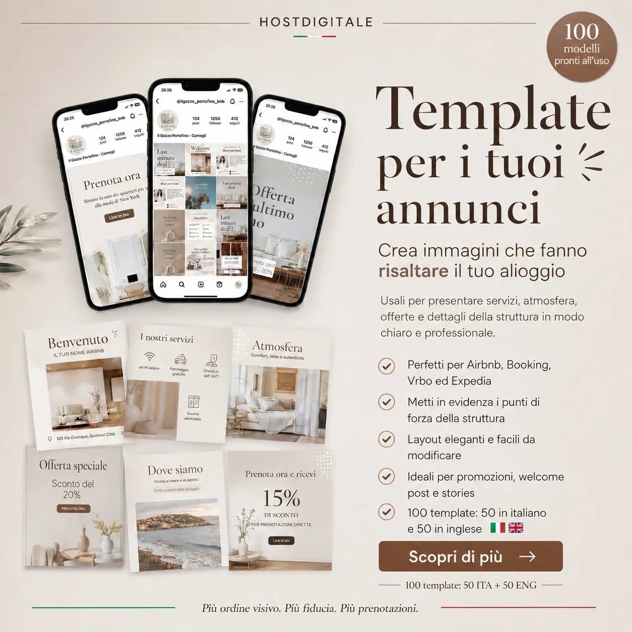 Kit Template Post + Stories Social Media per Host, B&B e Case Vacanza EN-IT HOSTDIGITALE™