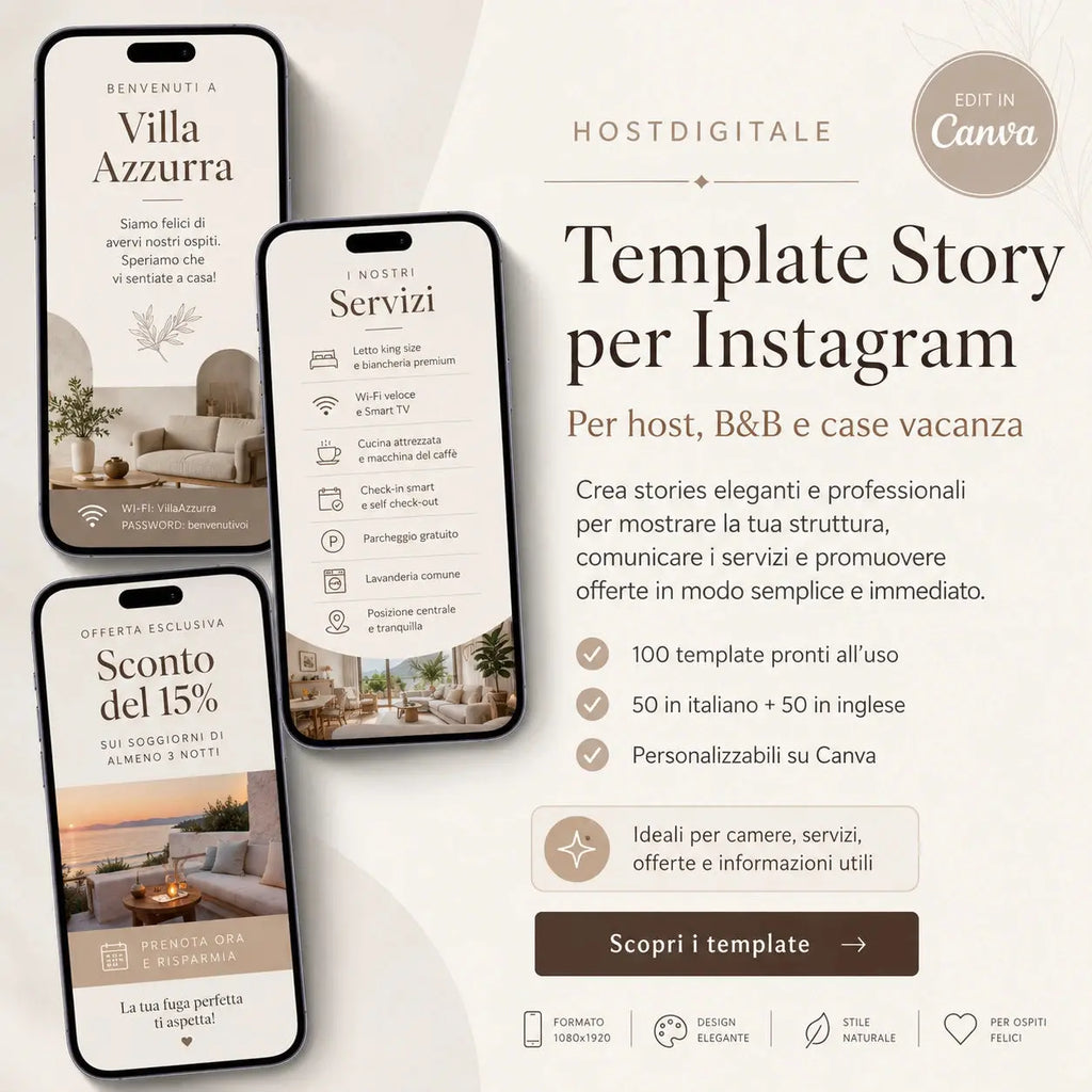 Kit Template Post + Stories Social Media per Host, B&B e Case Vacanza EN-IT HOSTDIGITALE™