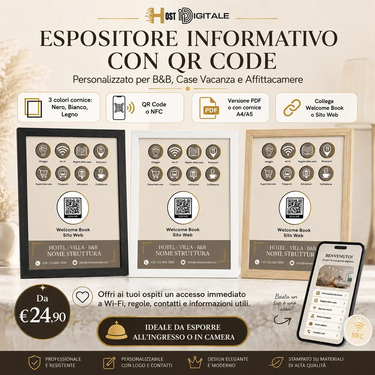 Espositore Informativo con QR-CODE/NFC Personalizzato HOSTDIGITALE™