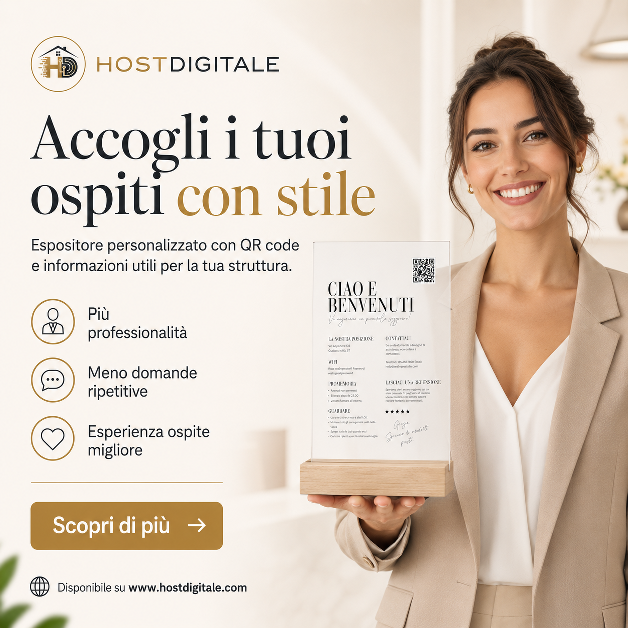 Espositore Welcome Personalizzato con QR Code per Ospiti