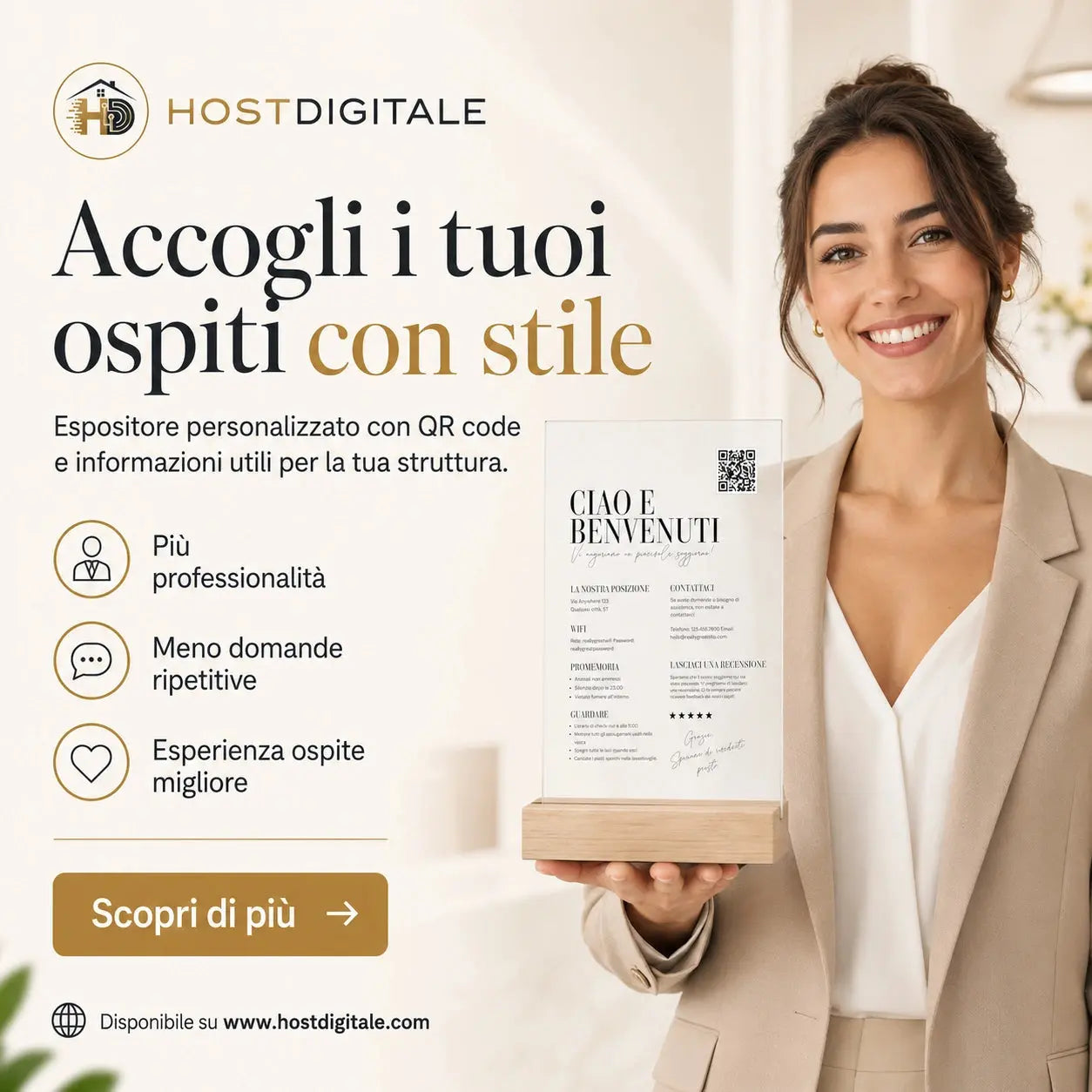 Espositore Welcome Personalizzato con QR Code per Ospiti Printify